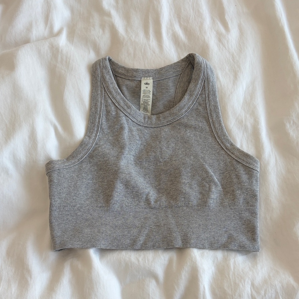 ALO (NEW) Yoga Gray Ribbed Crop Tank